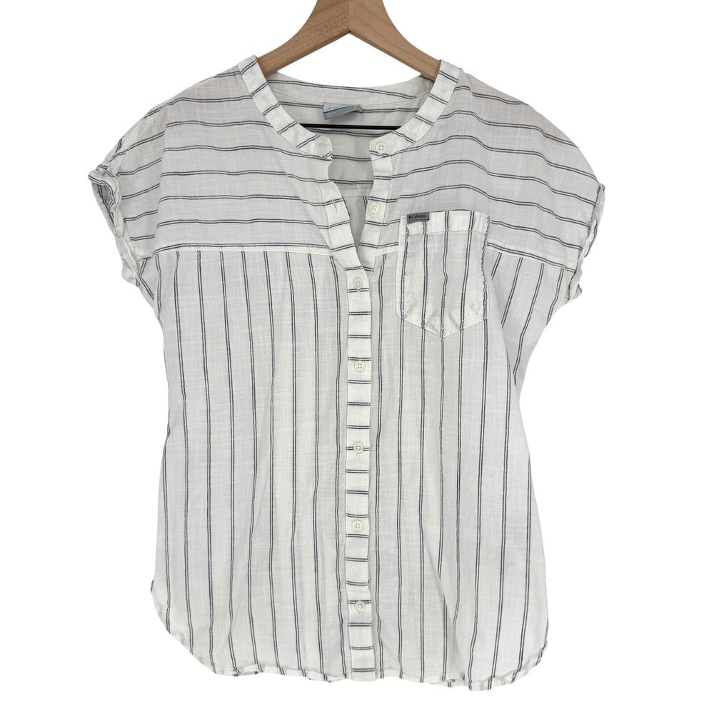 Columbia Womens S Short Sleeve Button Down Shirt Striped Gorpcore